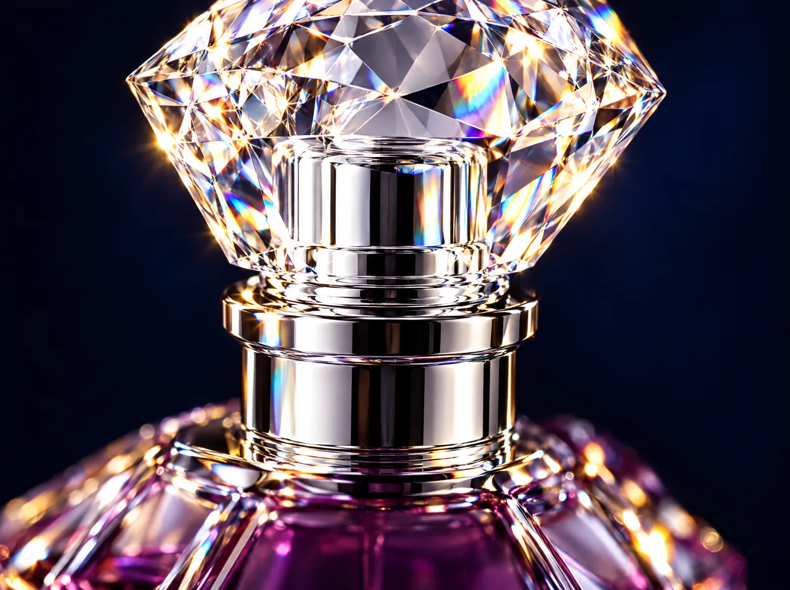 Macro of the diamond-cut crystal stopper refracting light
